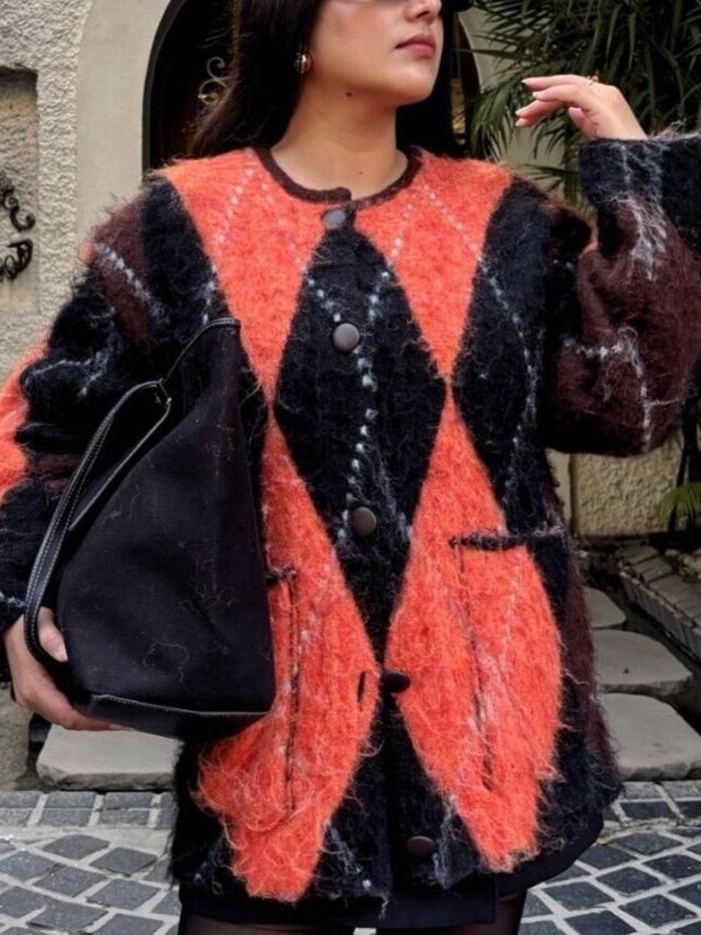Zara Jacquard fuzzy Knit Cardigan Jacket